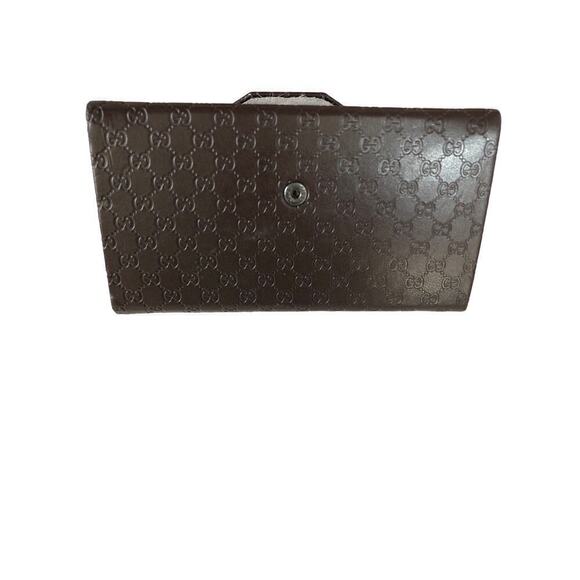 Gucci Foldable Eyeglass Case Sunglasses GG Logo Embossed Leather Brown - Picture 6 of 7